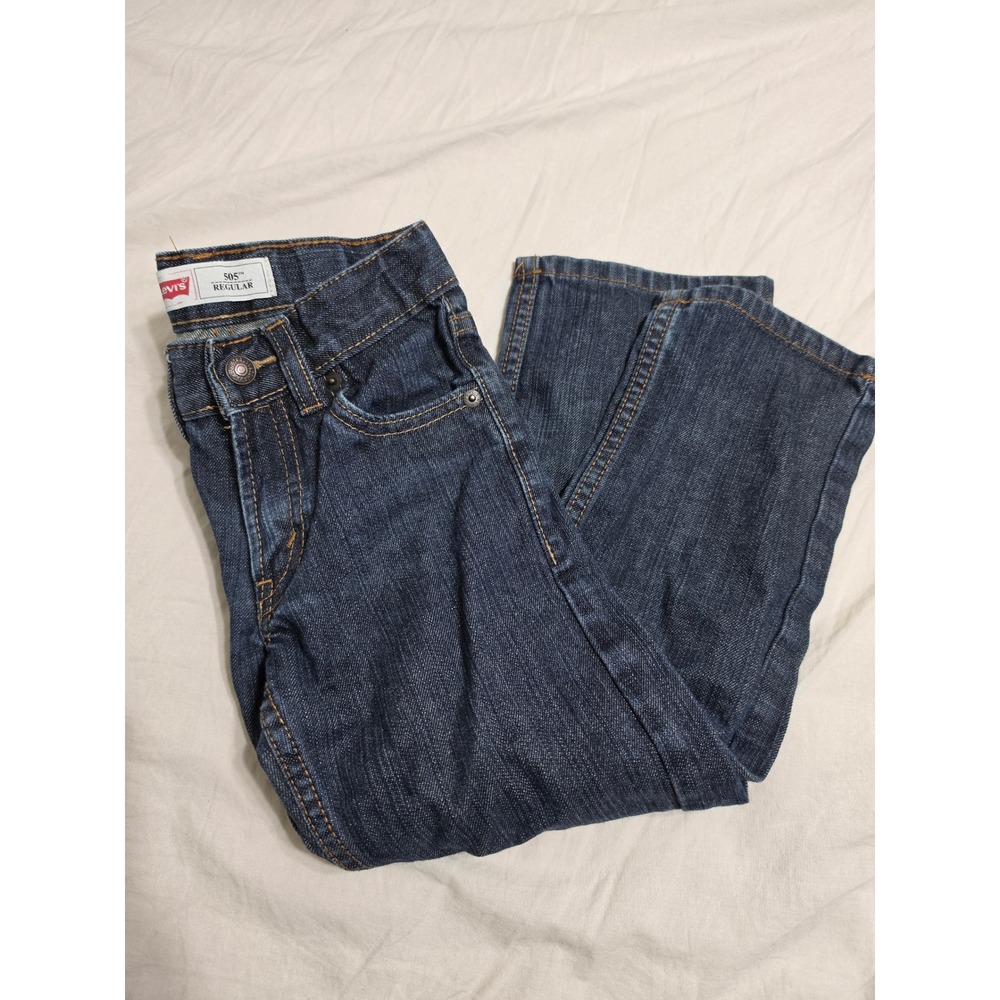 Levis 505 Regular Fit Jeans Dark Wash Denim Boys Size 6 Slim Adjustable Waist